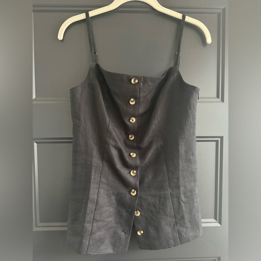 Reformation size 4 black linen button up side zip top